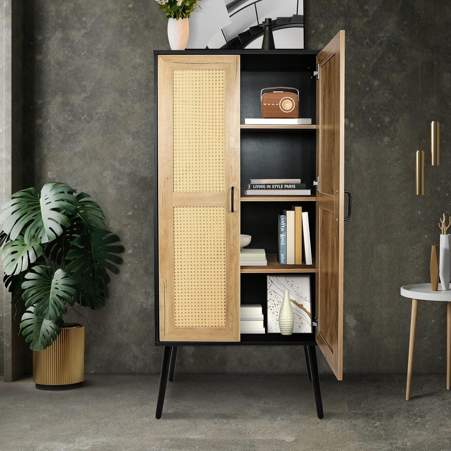 Tall cabinet Rattan Boho style