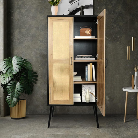 Tall cabinet Rattan Boho style