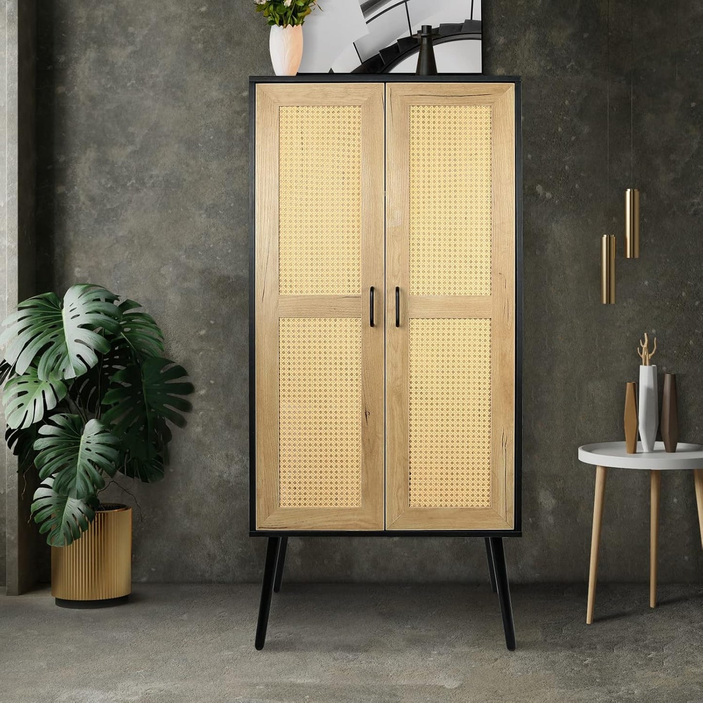 Tall cabinet Rattan Boho style