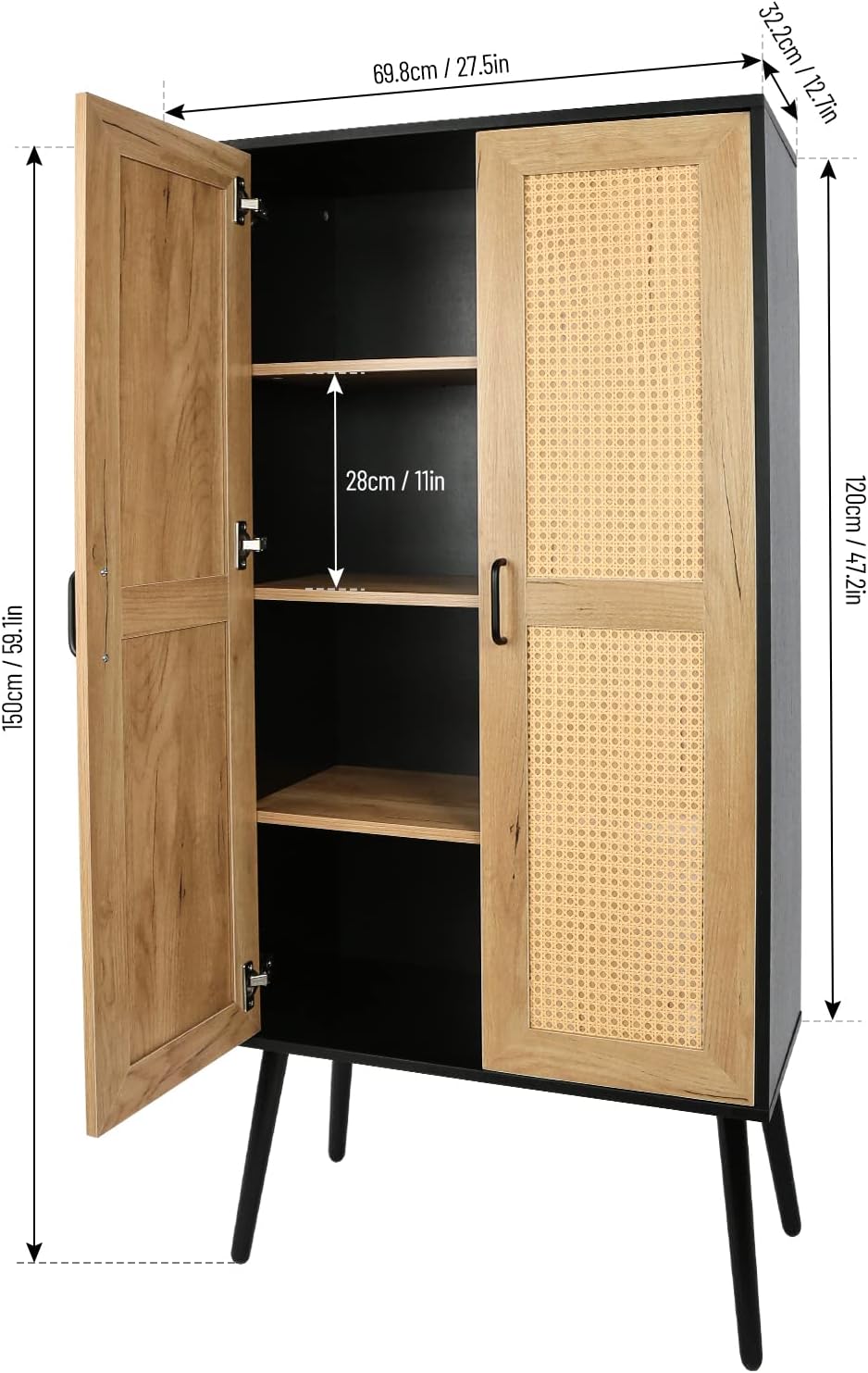 Tall cabinet Rattan Boho style