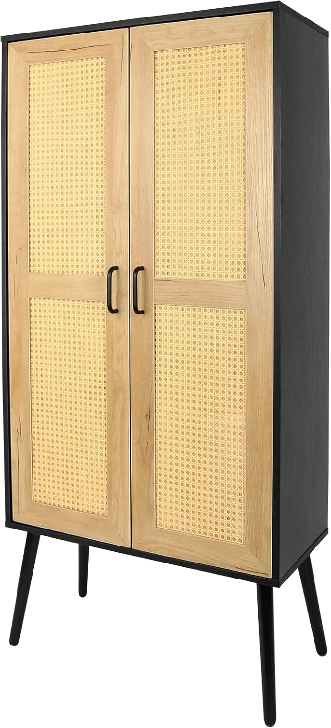 Tall cabinet Rattan Boho style